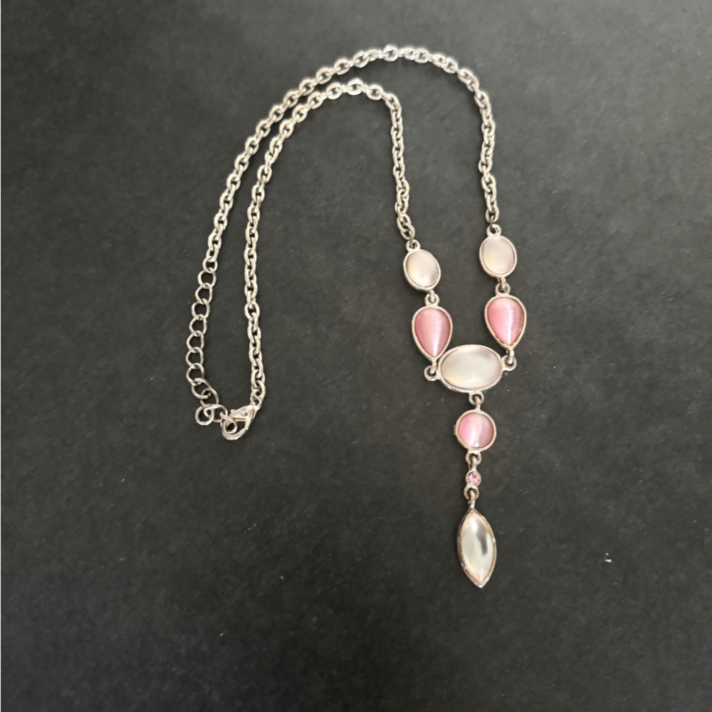 Vintage Pink and White Stone Adjustable Necklace